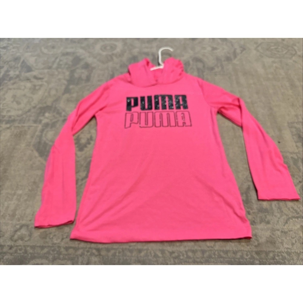 Puma Girl's Size XL (16) Pink‎ Hoodie T-shirt Logo Graphic Long Sleeve